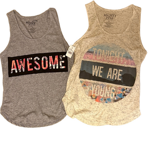 Mighty Fine Gray and Cream Graphic Tank Top Duo